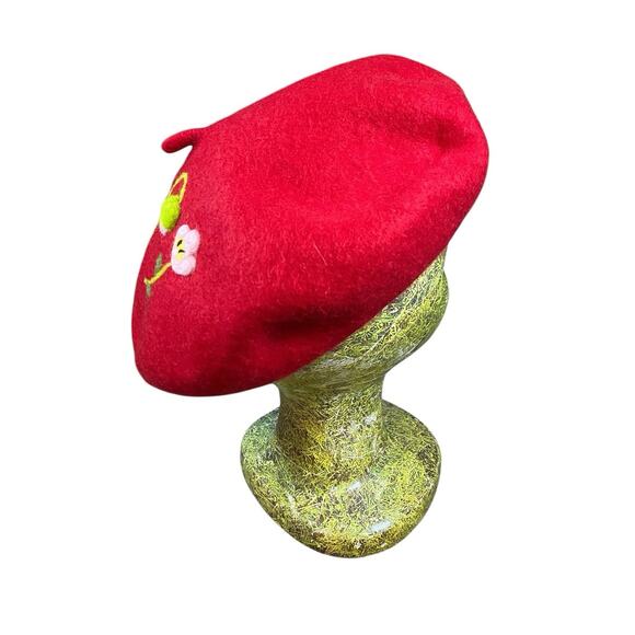Vintage Handmade Spring Blooms Wool Felt Beret